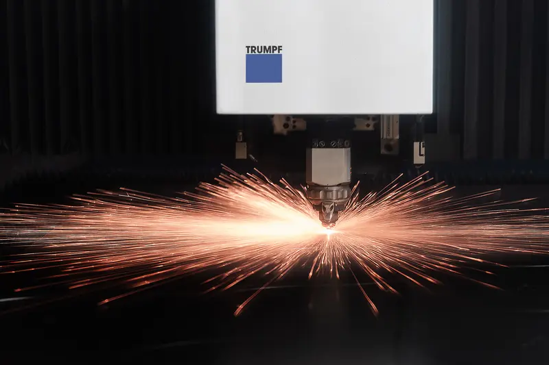 Trumpf fibre laser cutting, spark burst